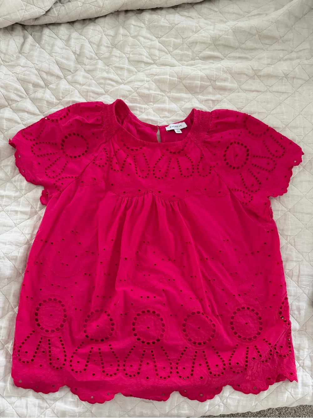 Womens Evereve Eyelet Short-Sleeve Blouse in Bright Pink